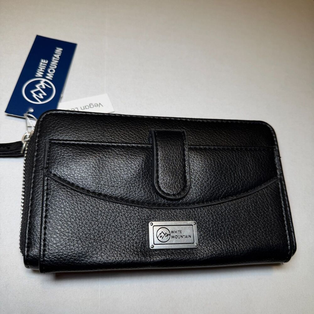 NWT White Mountain Black Vegan Leather Zip & Flap Wallet